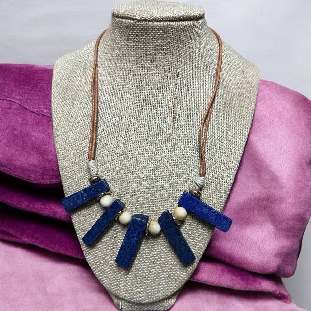 Genuine Lapis Lazuli Necklace Gemstone Raw Slab Stones 16” Corded
